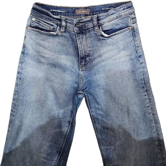 Dl1961 Girls Sky Blue Light Wash Frayed Hem Wide Leg Jeans Size 14 - Picture 6 of 6